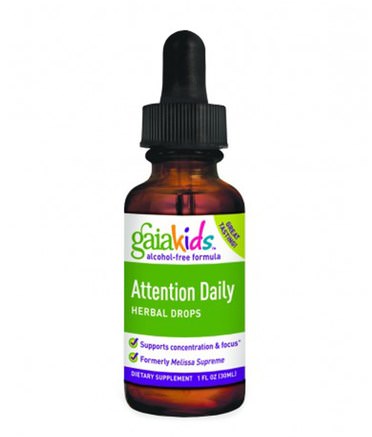 Kids, Attention Daily Herbal Drops, Alcohol-Free Formula, 1 fl oz (30 ml) by Gaia Herbs-Barns Hälsa, Kosttillskott Barn, Barns Växtbaserade Läkemedel