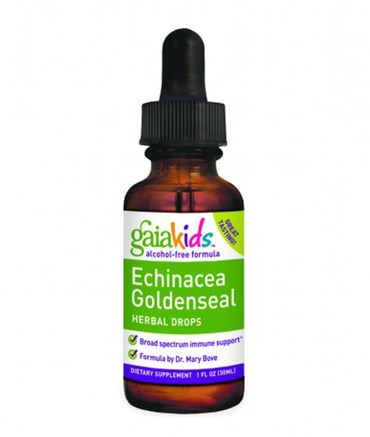 Kids, Echinacea Goldenseal Herbal Drops, Alcohol-Free Formula, 1 fl oz (30 ml) by Gaia Herbs-Barns Hälsa, Barns Naturläkemedel, Kall Influensa Och Virus, Immunsystem