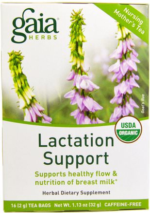 Lactation Support, Caffeine-Free, 16 Tea Bags, 1.13 oz (32 g) by Gaia Herbs-Mat, Örtte, Kvinnor