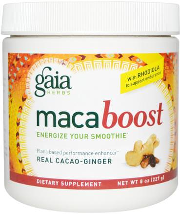 Maca Boost, Real Cacao-Ginger, 8 oz (227 g) by Gaia Herbs-Kosttillskott, Adaptogen, Energi