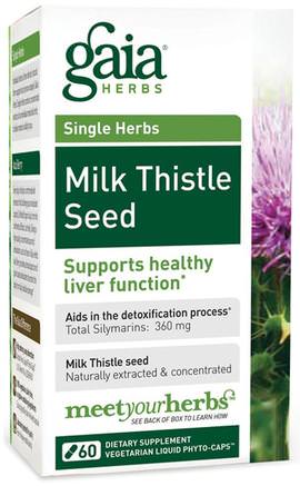 Milk Thistle Seed, 60 Vegetarian Liquid Phyto-Caps by Gaia Herbs-Hälsa, Detox, Mjölktistel (Silymarin)