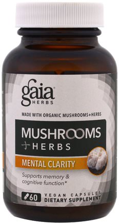 Mushroom + Herbs, Mental Clarity, 60 Vegan Capsules by Gaia Herbs-Hälsa, Uppmärksamhet Underskott Störning, Lägg Till, Adhd, Hjärna
