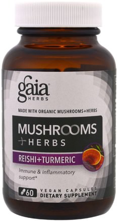 Mushroom + Herbs, Reishi + Turmeric, 60 Veggie Caps by Gaia Herbs-Kosttillskott, Antioxidanter, Curcumin
