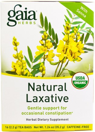 Natural Laxative, Caffeine-Free, 16 Tea Bags, 1.24 oz (35.2 g) by Gaia Herbs-Hälsa, Förstoppning