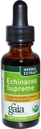Organics, Echinacea Supreme, 1 fl oz (30 ml) by Gaia Herbs-Kosttillskott, Antibiotika, Echinacea Vätskor