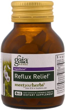 Reflux Relief, 45 Easy Dissolve Chewable Tablets by Gaia Herbs-Hälsa, Halsbränna Och Gärd, Halsbränna