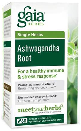 Single Herbs, Ashwagandha Root, 60 Veggie Liquid Phyto-Caps by Gaia Herbs-Kosttillskott, Adaptogen, Kall Influensa Och Virus, Immunsystem