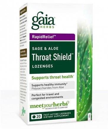 Throat Shield Lozenges, Sage & Aloe, 20 Fast-Acting Lozenges by Gaia Herbs-Hälsa, Kall Influensa Och Viral, Halsvårdspray