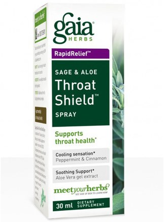 Throat Shield Spray, Sage & Aloe, 30 ml by Gaia Herbs-Hälsa, Kall Influensa Och Viral, Halsvårdspray