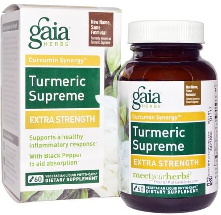 Turmeric Supreme, Extra Strength, 60 Veggie Liquid Phyto-Caps by Gaia Herbs-Kosttillskott, Antioxidanter, Curcumin, Gurkmeja