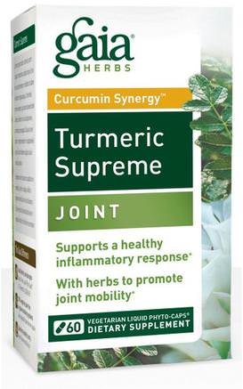 Turmeric Supreme, Joint, 60 Vegetarian Liqiud Phyto-Caps by Gaia Herbs-Kosttillskott, Antioxidanter, Curcumin