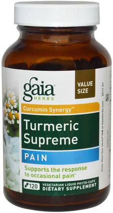 Turmeric Supreme, Pain, 120 Vegetarian Liquid Phyto-Caps by Gaia Herbs-Kosttillskott, Antioxidanter, Curcumin