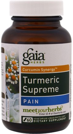 Turmeric Supreme, Pain, 60 Vegetarian Liquid Phyto-Caps by Gaia Herbs-Kosttillskott, Antioxidanter, Curcumin