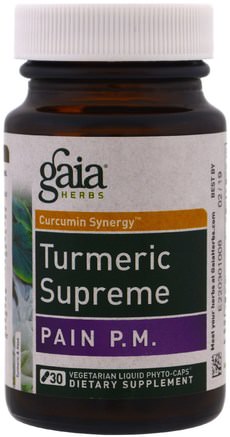 Turmeric Supreme, Pain PM, 30 Vegetarian Liquid Phyto-Caps by Gaia Herbs-Kosttillskott, Antioxidanter, Curcumin