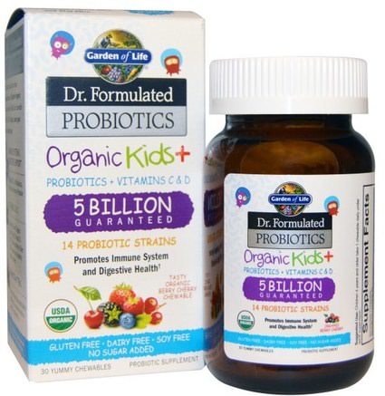 Dr. Formulated Probiotics, Organic Kids +, 30 Yummy Chewables (Ice) by Garden of Life-Kosttillskott, Probiotika, Probiotika För Barn, Iskylda Produkter
