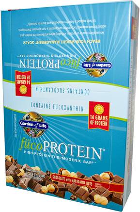 FucoProtein, High Protein Thermogenic Bar, Chocolate with Macadamia Nuts, 12 Bars, 1.94 oz (55 g) Each by Garden of Life-Sport, Proteinstänger, Efa Omega 3 6 9 (Epa Dha), Chia Frön