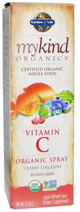 Mykind Organics, Vitamin C, Organic Spray, Cherry-Tangerine, 2 fl oz (58 ml) by Garden of Life-Vitaminer, Vitamin C Vätska