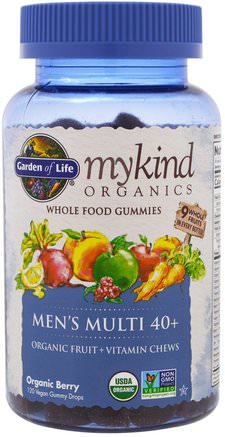 Mykind Organics, Mens Multi 40+, Organic Berry, 120 Gummy Drops by Garden of Life-Vitaminer, Män Multivitaminer