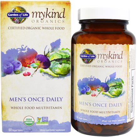 MyKind Organics, Mens Once Daily, Whole Food Multivitamin, 60 Vegan Tablets by Garden of Life-Vitaminer, Män Multivitaminer, Snälla Organiska Ämnen