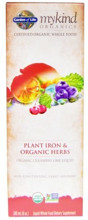 Mykind Organics, Plant Iron & Organic Herbs, Cranberry-Lime, 8 fl oz (240 ml) by Garden of Life-Örter, Ayurveda Ayurvediska Örter