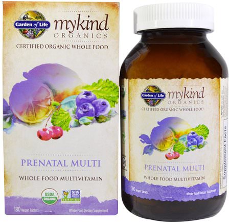 MyKind Organics, Prenatal Multi, Whole Food Multivitamin, 180 Vegan Tablets by Garden of Life-Vitaminer, Prenatala Multivitaminer, Snälla Organiska Ämnen