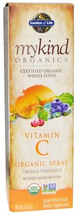 Mykind Organics, Vitamin C, Organic Spray, Orange-Tangerine, 2 fl oz (58 ml) by Garden of Life-Vitaminer, Vitamin C Vätska