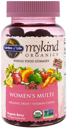 Mykind Organics, Womens Multi, Organic Berry, 120 Gummy Drops by Garden of Life-Vitaminer, Kvinnor Multivitaminer