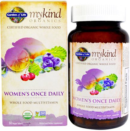 MyKind Organics, Womens Once Daily, 60 Vegan Tablets by Garden of Life-Vitaminer, Kvinnor Multivitaminer, Snälla Organiska Ämnen