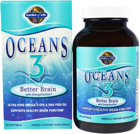 Oceans 3, Better Brain with OmegaXanthin, 90 Softgels by Garden of Life-Hälsa, Uppmärksamhet Underskott Störning, Lägga Till, Adhd, Hjärna, Vinpocetine