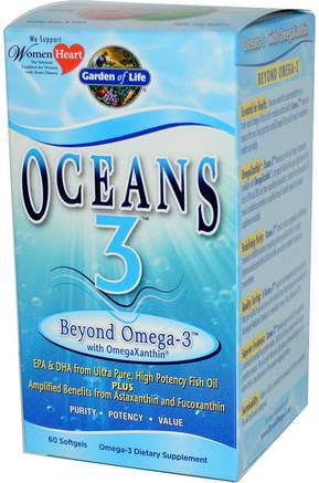 Oceans 3, Beyond Omega-3 with OmegaXanthin, 60 Softgels by Garden of Life-Kosttillskott, Efa Omega 3 6 9 (Epa Dha), Dha, Epa, Flytande Vätskeolja