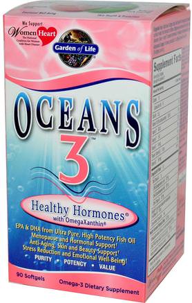 Oceans 3, Healthy Hormones with OmegaXanthin, 90 Softgels by Garden of Life-Hälsa, Kvinnor, Klimakteriet