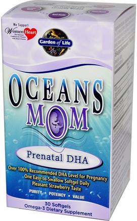 Oceans Mom, Prenatal DHA, Strawberry Flavor, 30 Softgels by Garden of Life-Vitaminer, Prenatala Multivitaminer
