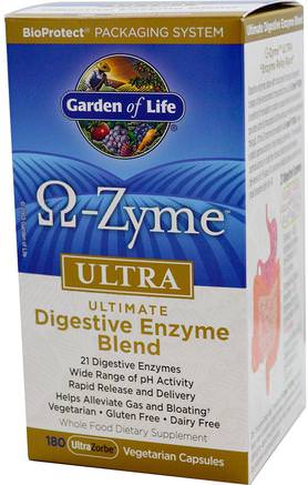 O-Zyme, Ultra, Ultimate Digestive Enzyme Blend, 180 UltraZorbe Vegetarian Capsules by Garden of Life-Kosttillskott, Enzymer, Matsmältningsenzymer
