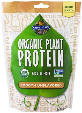 Organic Plant Protein, Grain Free, Smooth Unflavored, 8.0 oz (226 g) by Garden of Life-Kosttillskott, Protein