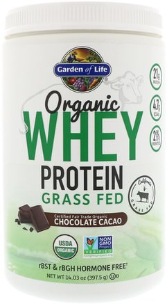 Organic Whey Protein Grass Fed, Chocolate Cacao, 14.03 oz (397.5 g) by Garden of Life-Sport, Kosttillskott, Vassleprotein