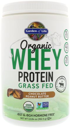 Organic Whey Protein Grass-Fed, Chocolate Peanut Butter, 13.84 oz (392.5 g) by Garden of Life-Sport, Kosttillskott, Vassleprotein