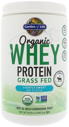 Organic Whey Protein Grass Fed, Lightly Sweet, 16.95 oz (480.5 g) by Garden of Life-Kosttillskott, Barns Hälsa