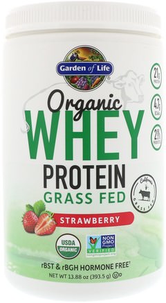 Organic Whey Protein Grass-Fed, Strawberry, 13.88 oz (393.5 g) by Garden of Life-Sport, Kosttillskott, Vassleprotein
