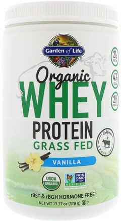 Organic Whey Protein Grass Fed, Vanilla, 13.37 oz (379 g) by Garden of Life-Sport, Kosttillskott, Vassleprotein