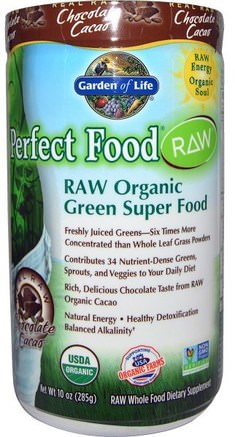 Raw Organic Perfect Food, Green Superfood, Chocolate Cacao, 10 oz (285 g) by Garden of Life-Kosttillskott, Superfoods, Perfekt Mat