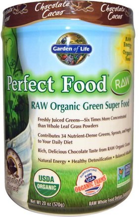 Raw Organic Perfect Food, Green Superfood, Chocolate Cacao, 20 oz (570 g) by Garden of Life-Kosttillskott, Superfoods, Perfekt Mat