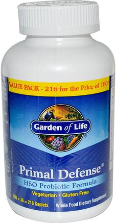 Primal Defense, HSO Probiotic Formula, 216 Vegetarian Caplets by Garden of Life-Kosttillskott, Probiotika, Stabiliserade Probiotika
