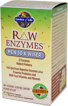 RAW Enzymes, Men 50 & Wiser, 90 Veggie Caps by Garden of Life-Hälsa, Män, Kosttillskott, Enzymer
