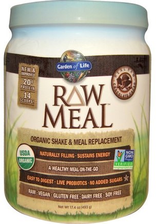 RAW Meal, Organic Shake & Meal Replacement, Chocolate Cacao, 17.4 oz (493 g) by Garden of Life-Kosttillskott, Måltid Ersättning Skakningar