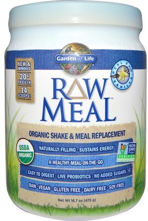 RAW Meal, Organic Shake & Meal Replacement, Vanilla, 16.7 oz (475 g) by Garden of Life-Kosttillskott, Måltid Ersättning Skakningar