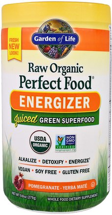 Raw Organic Perfect Food, Energizer, Pomegranate - Yerba Mate, 9.8 oz (279 g) by Garden of Life-Hälsa, Energidrycker Mix, Kosttillskott, Superfoods, Perfekt Mat
