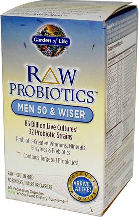 RAW Probiotics, Men 50 & Wiser, 90 Veggie Caps (Ice) by Garden of Life-Hälsa, Män, Kosttillskott, Probiotika