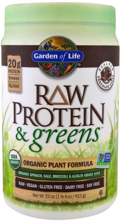 Raw Protein & Greens, Organic Plant Formula, Real Raw Chocolate Cacao, 22 oz (611 g) by Garden of Life-Kosttillskott, Protein, Superfoods, Greener