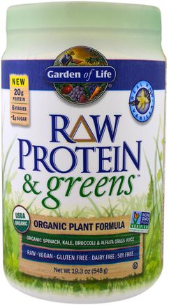 Raw Protein & Greens, Orgnic Plant Formula, Real Raw Vanilla, 19.3 oz (548 g) by Garden of Life-Kosttillskott, Protein, Superfoods, Greener