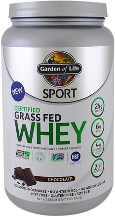 Sport, Certified Grass Fed Whey Protein, Chocolate, 23.7 oz (672 g) by Garden of Life-Kosttillskott, Vassleprotein, Muskel